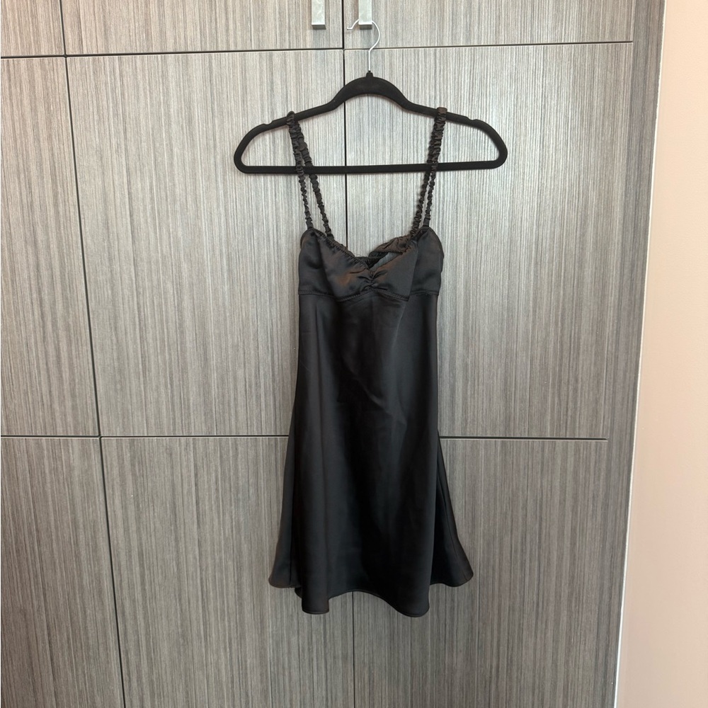 Zara Black Satin Chemise with Lace Detail
